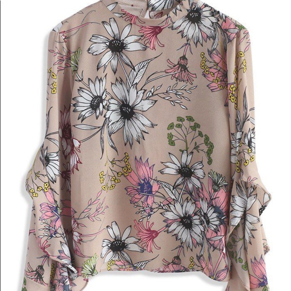 NWT Chicwish floral chiffon top with ruffle sleeve